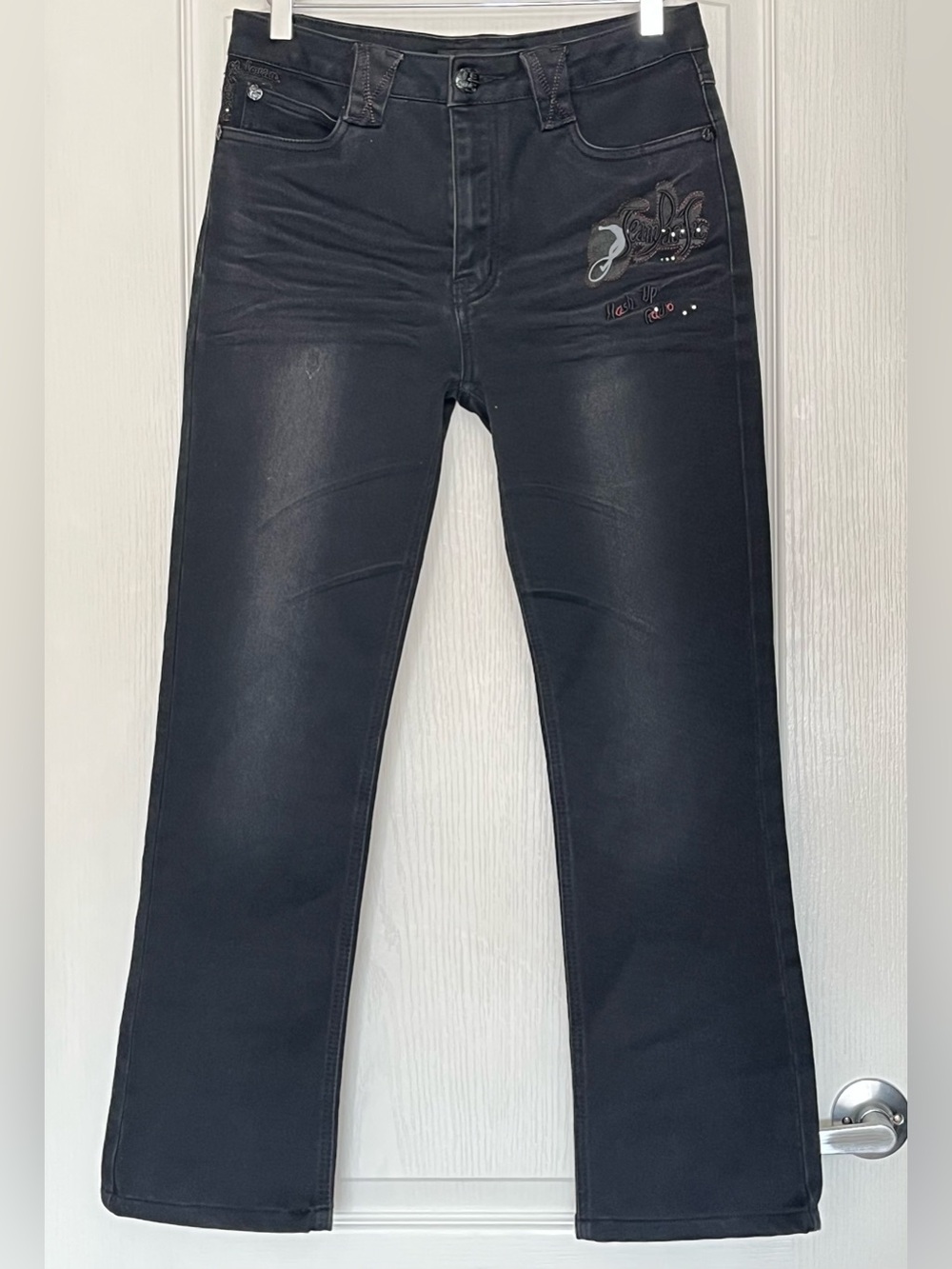 Vintage Ping Li Jeans Y2K Embroidered Rhinestone Bootcut Dark Wash Denim Size 30